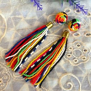 Vintage Seed Bead Long Tassel Earrings